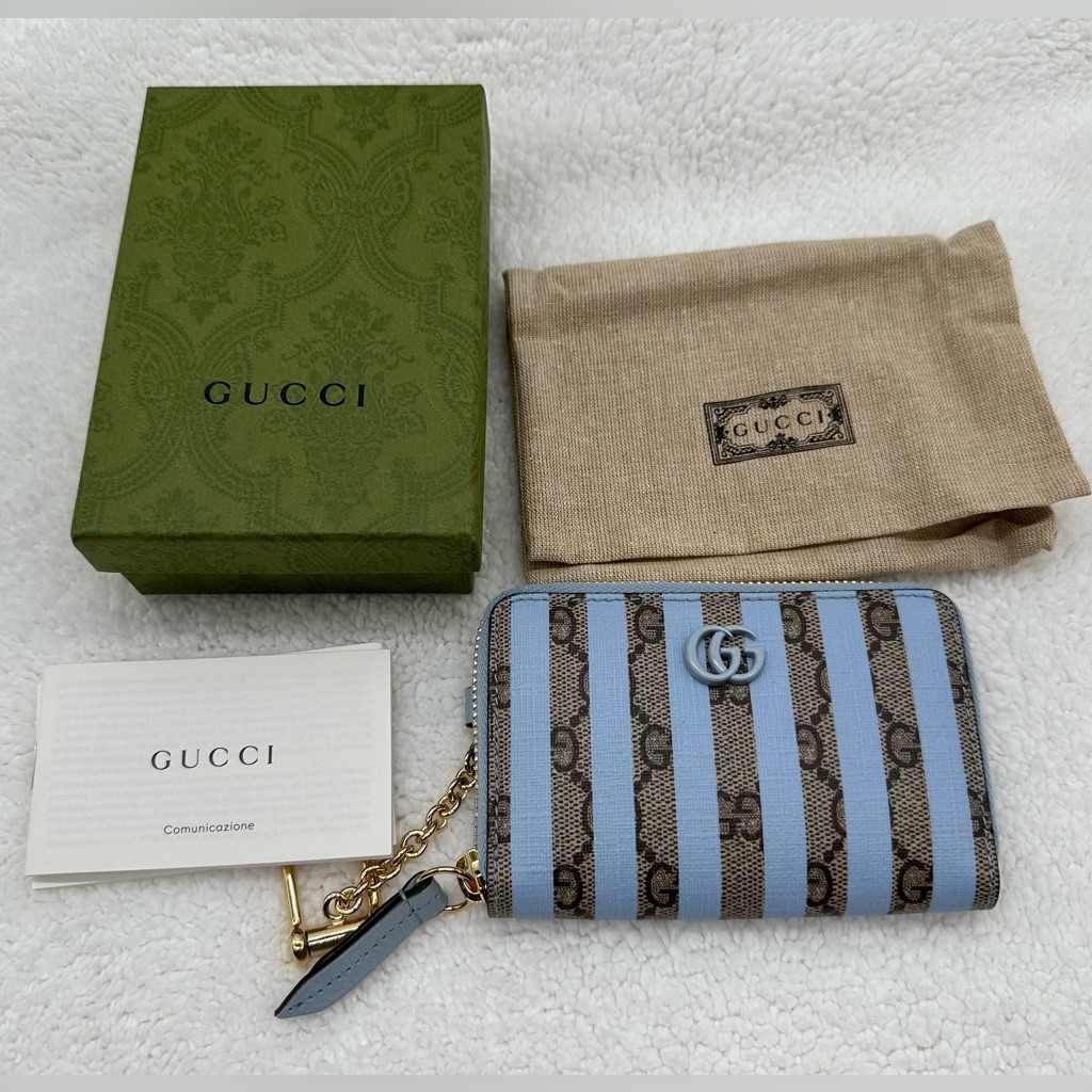 Nib Gucci Love Parade Striped Zip Around Card Case Coin Wallet